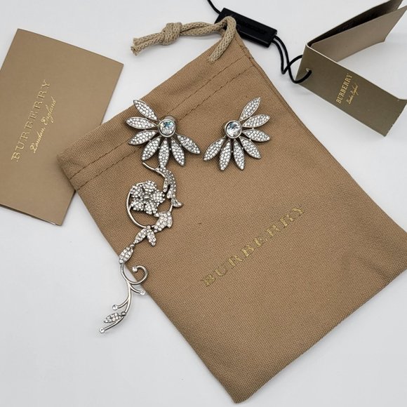 Burberry Mismatch Crystal Floral Dangle and Stud Set, Signed, NWT and Dust Bag - Picture 1 of 11